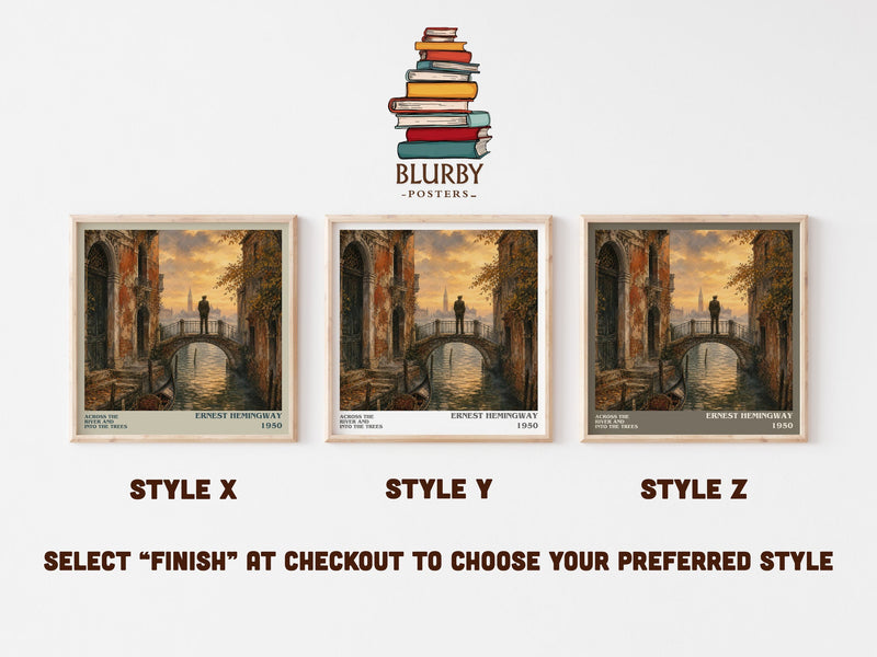 Across The River And Into The Trees literary print in frame leaning in hallway – literary fiction wall art