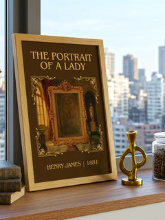 The Portrait Of A Lady Classic Book Art Print by Henry James – framed print on a city-view windowsill