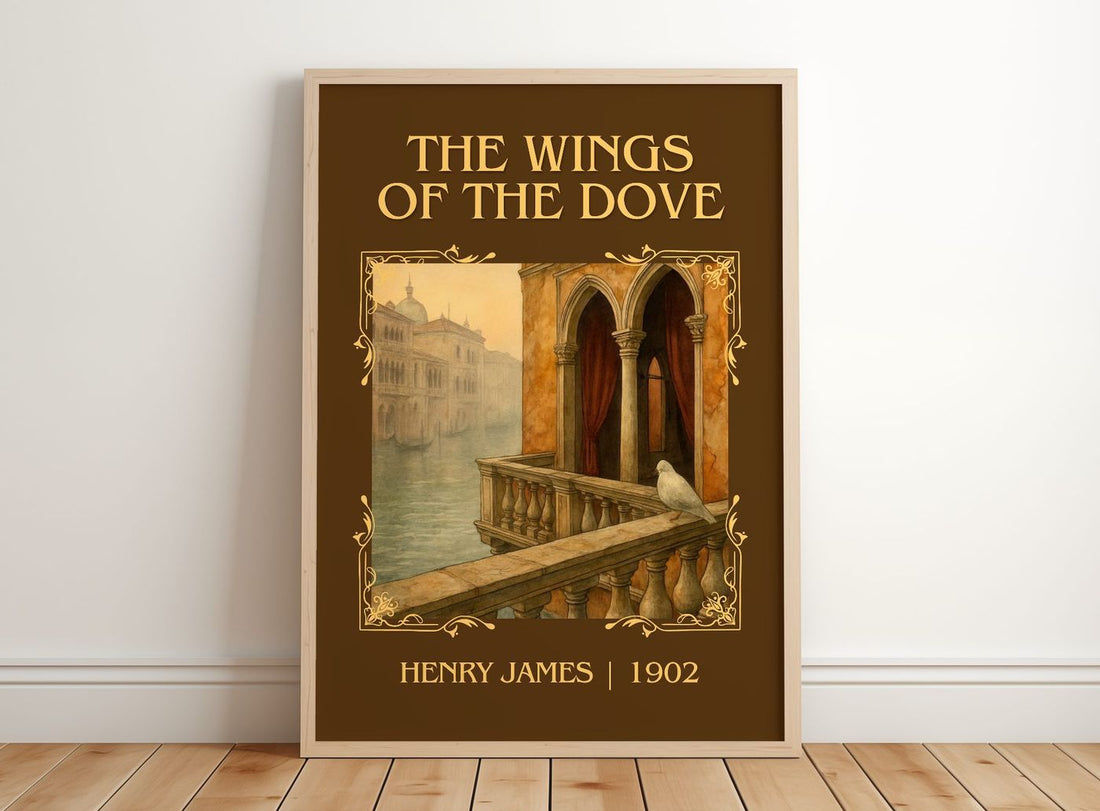 The Wings Of The Dove Classic Book Art Print by Henry James – framed print leaning on a wooden floor
