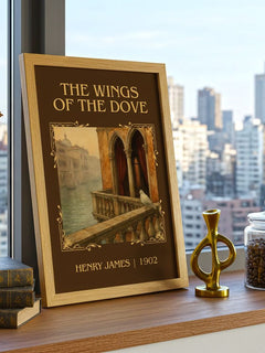 The Wings Of The Dove Classic Book Art Print by Henry James – framed print on a city-view windowsill