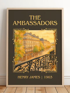 The Ambassadors Classic Book Art Print by Henry James – framed print leaning on a wooden floor
