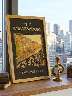 The Ambassadors Classic Book Art Print by Henry James – framed print on a city-view windowsill