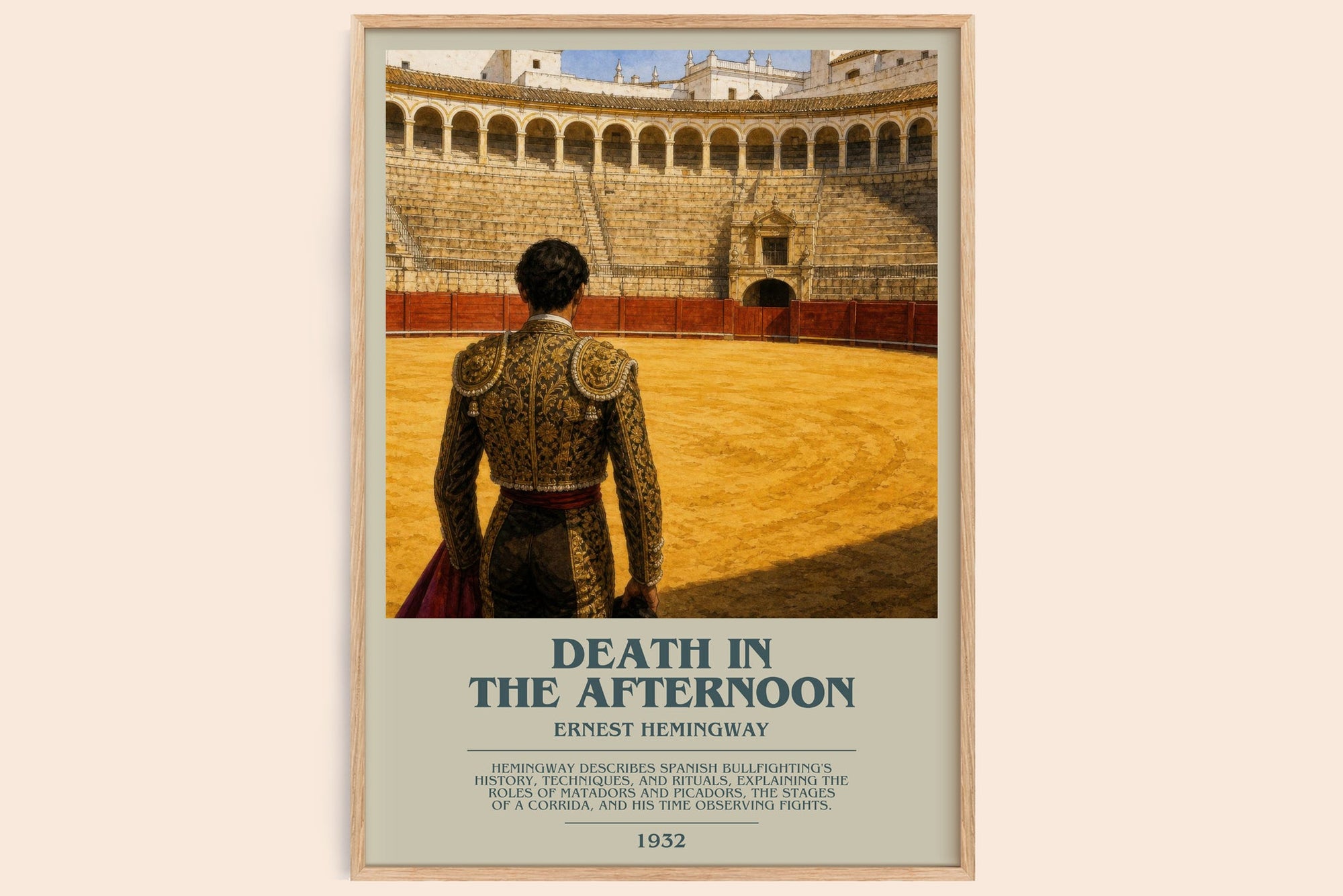 Death In The Afternoon bookish book poster by Ernest Hemingway – framed literary art print