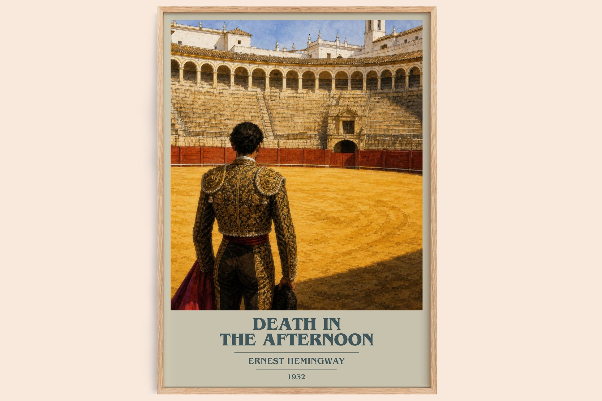 Death In The Afternoon book cover book poster by Ernest Hemingway – framed literary art print