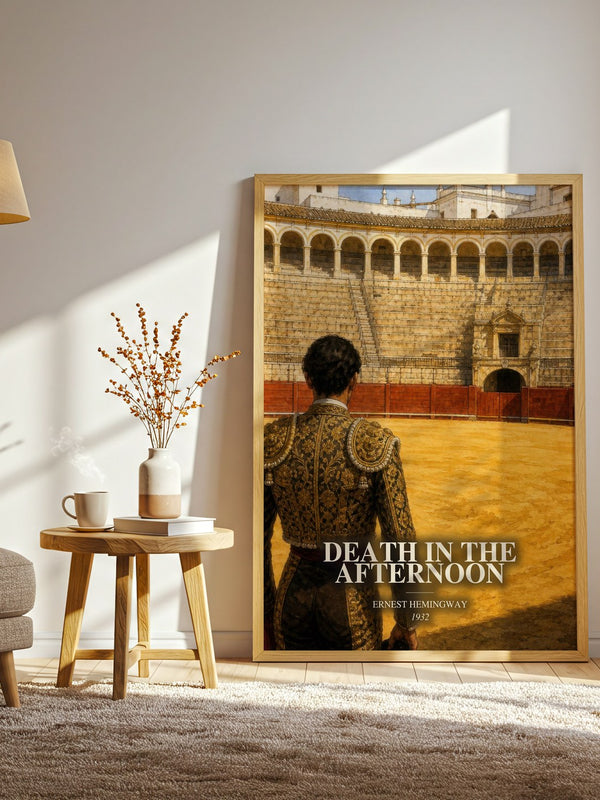 Death In The Afternoon watercolour print in frame leaning in hallway – non fiction wall art