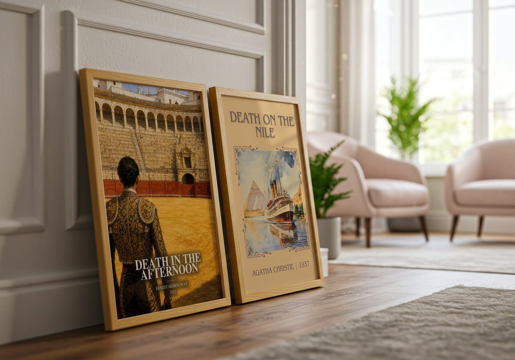 Death In The Afternoon watercolour print framed by window – literary home decor
