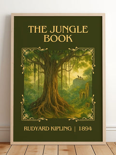 The Jungle Book Classic Book Art Print by Rudyard Kipling – framed print leaning on a wooden floor