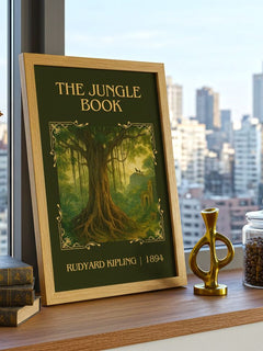 The Jungle Book Classic Book Art Print by Rudyard Kipling – framed print on a city-view windowsill