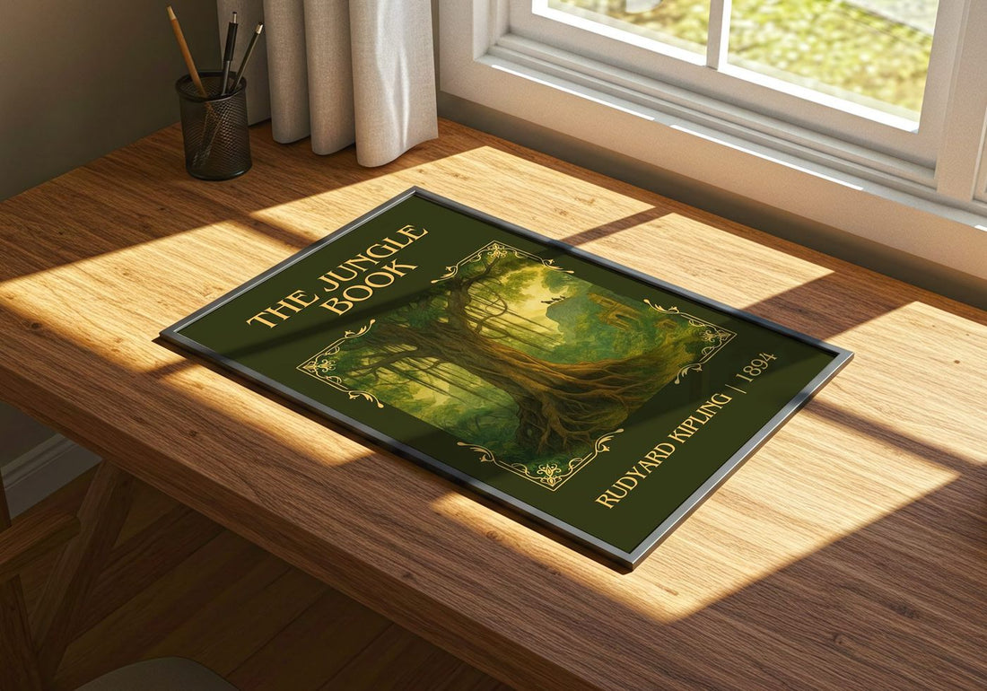 The Jungle Book Classic Book Art Print by Rudyard Kipling – print on a sunlit desk