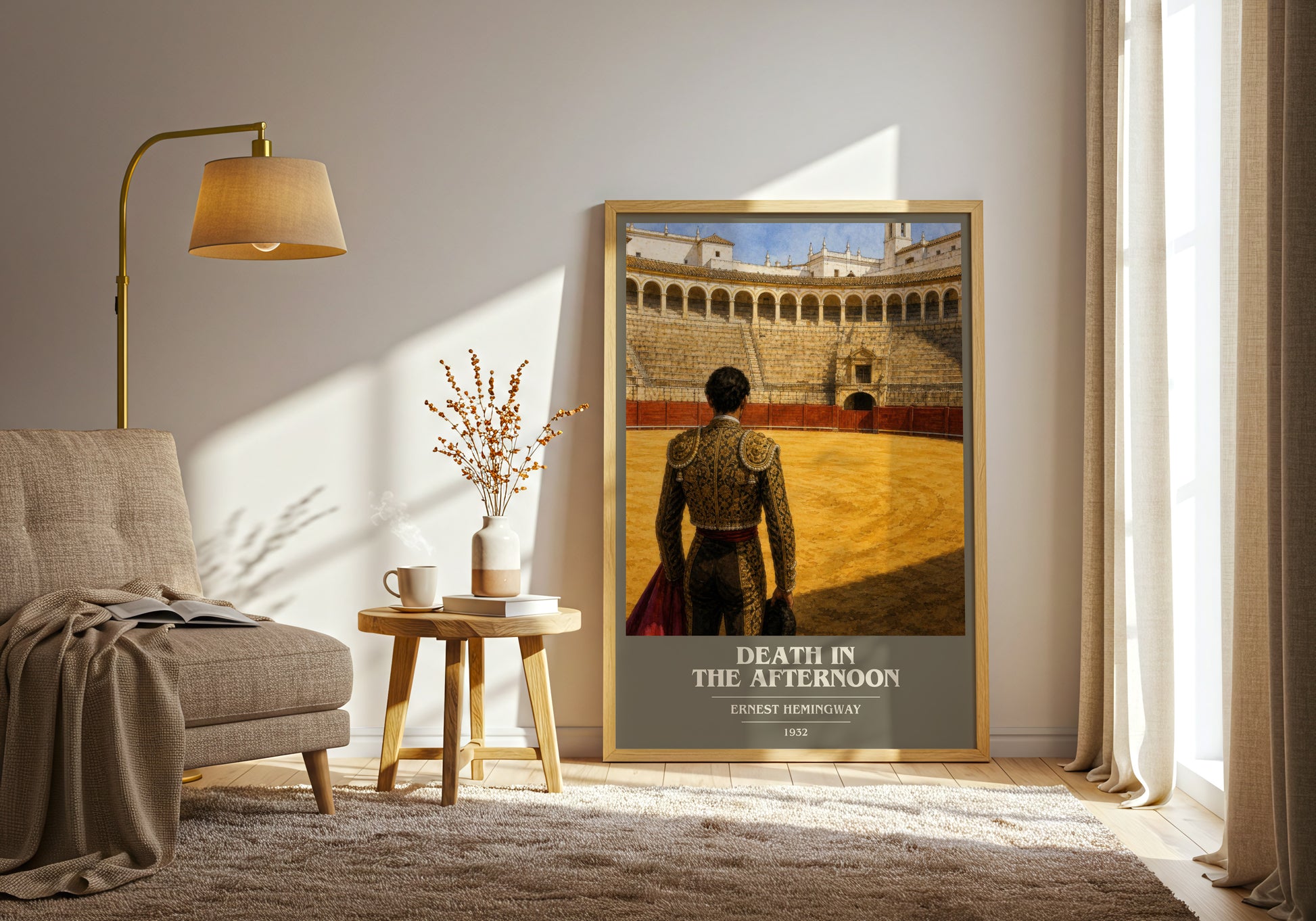 Death In The Afternoon book cover print on bookshelf – Ernest Hemingway fan gift