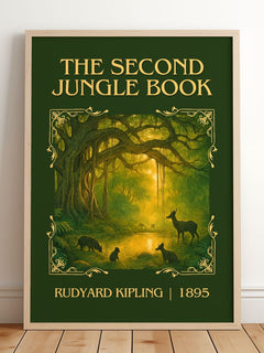 The Second Jungle Book Classic Book Art Print by Rudyard Kipling – framed print leaning on a wooden floor