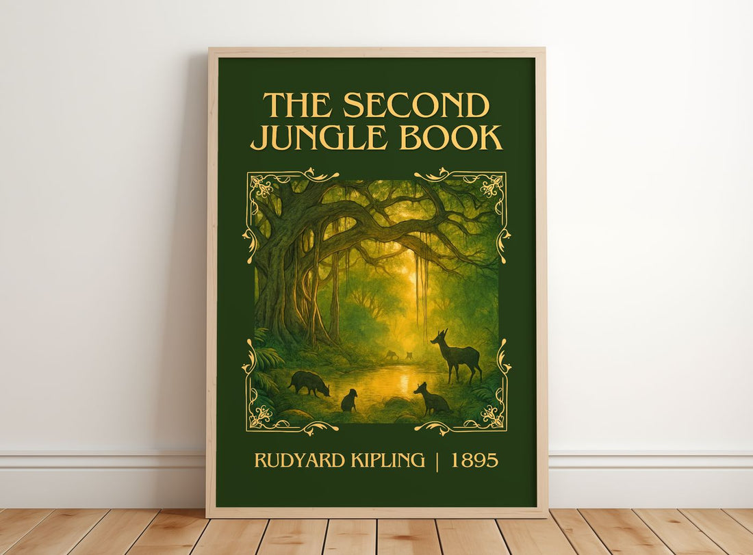 The Second Jungle Book Classic Book Art Print by Rudyard Kipling – framed print leaning on a wooden floor