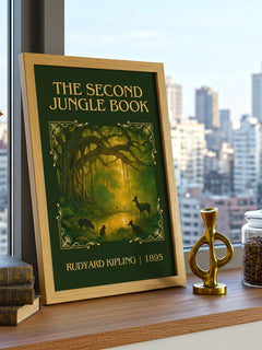 The Second Jungle Book Classic Book Art Print by Rudyard Kipling – framed print on a city-view windowsill