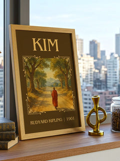 Kim Classic Book Art Print by Rudyard Kipling – framed print on a city-view windowsill