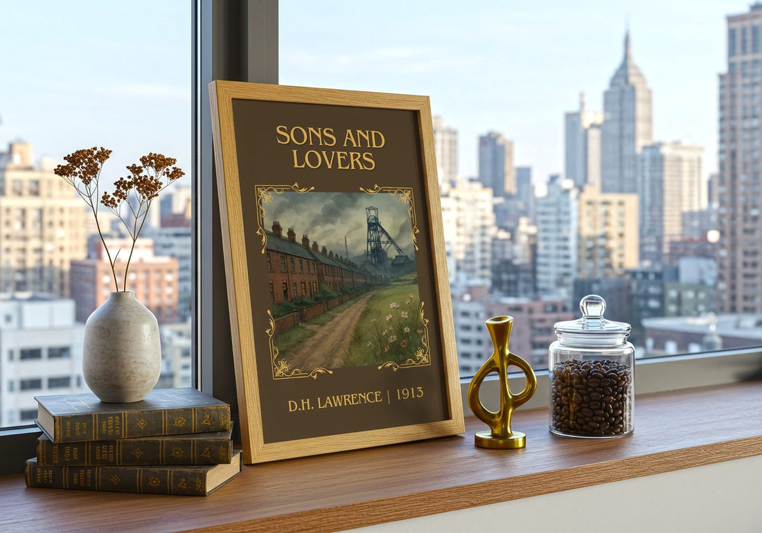 Sons And Lovers Classic Book Art Print by D.H. Lawrence – framed print on a city-view windowsill