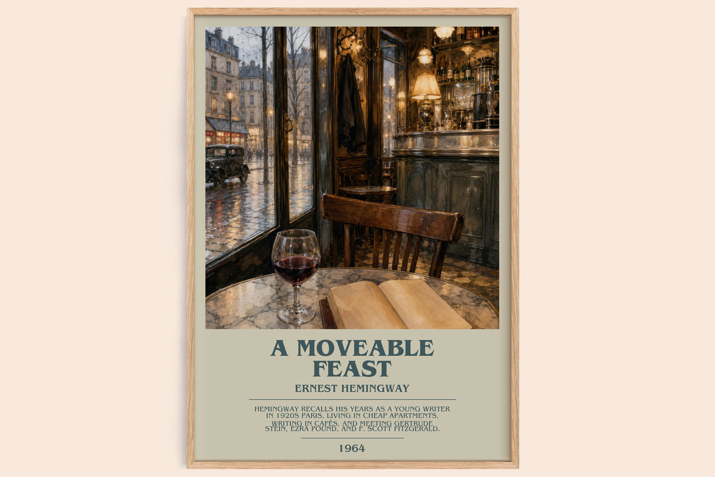 A Moveable Feast bookish book poster by Ernest Hemingway – framed literary art print