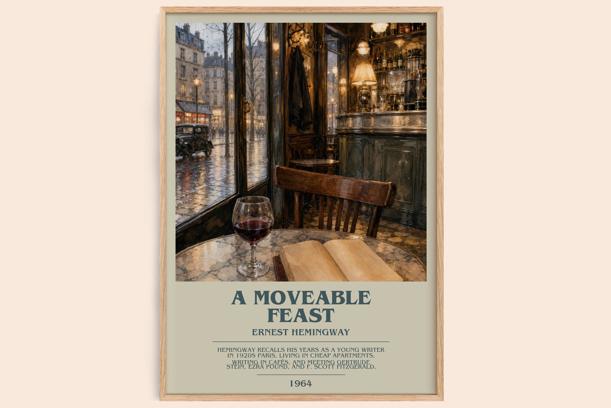 A Moveable Feast bookish book poster by Ernest Hemingway – framed literary art print
