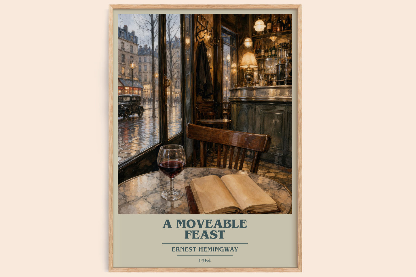 A Moveable Feast book cover book poster by Ernest Hemingway – framed literary art print