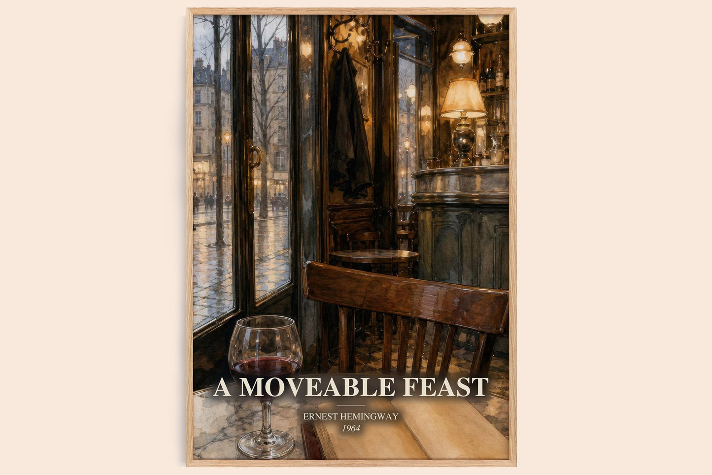 A Moveable Feast watercolour book poster by Ernest Hemingway – framed literary art print