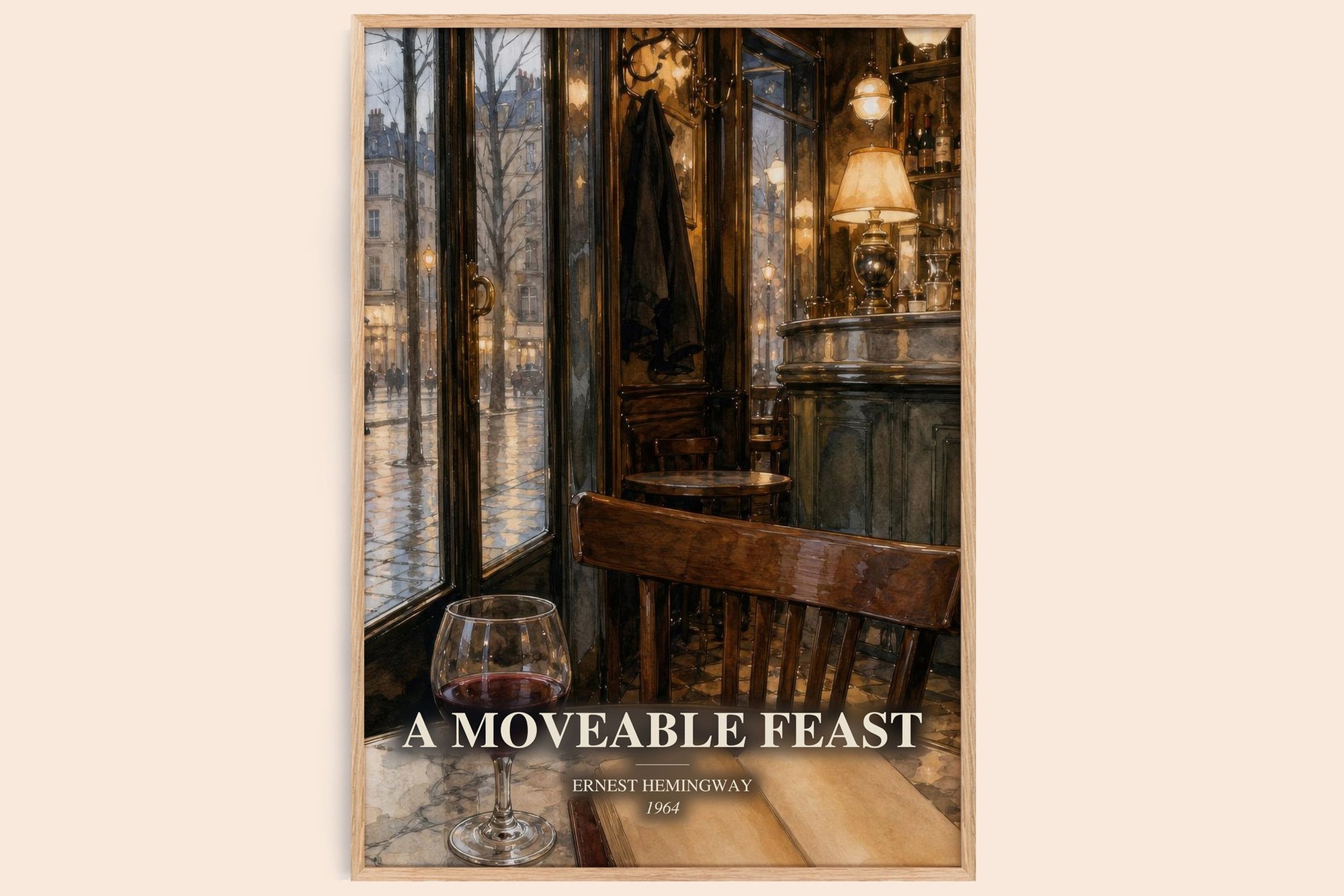 A Moveable Feast watercolour book poster by Ernest Hemingway – framed literary art print