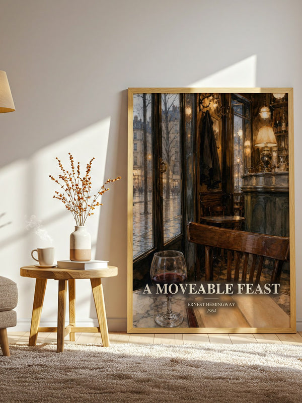 A Moveable Feast watercolour print in frame leaning in hallway – memoir wall art