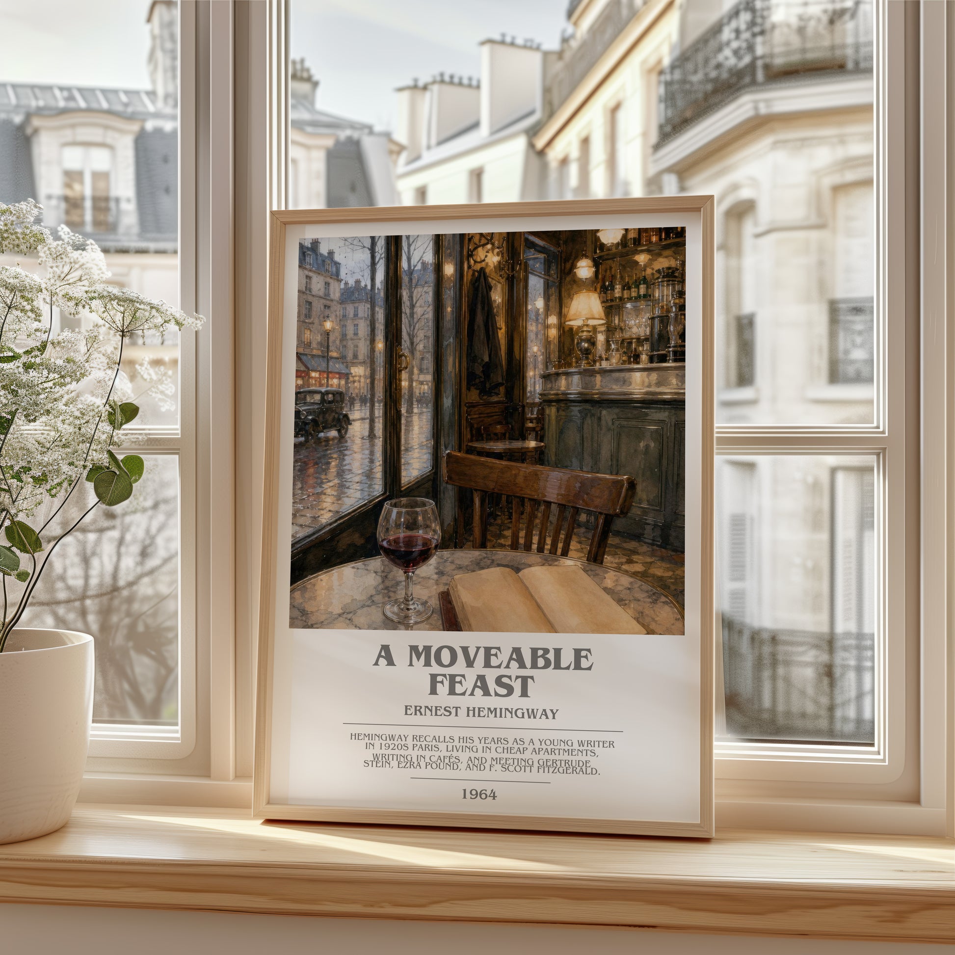 A Moveable Feast bookish poster colour and style options – Ernest Hemingway book art