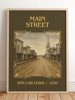 Main Street Classic Book Art Print by Sinclair Lewis – framed print leaning on a wooden floor