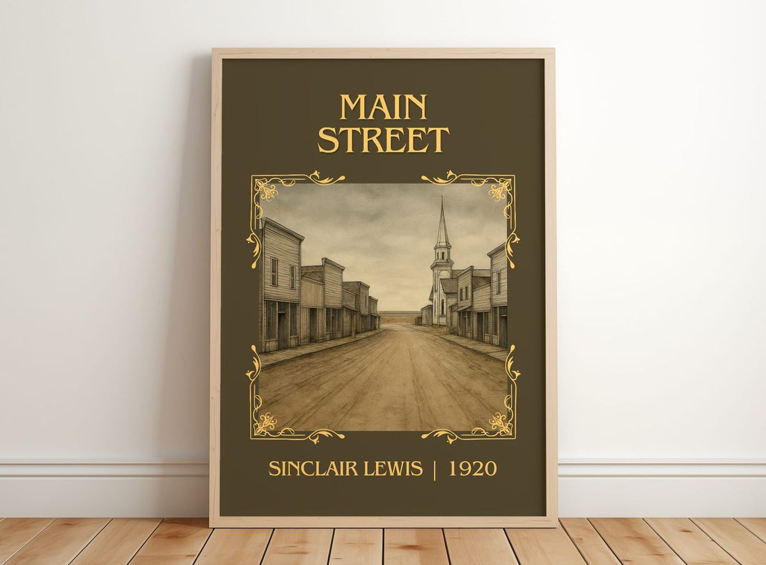 Main Street Classic Book Art Print by Sinclair Lewis – framed print leaning on a wooden floor