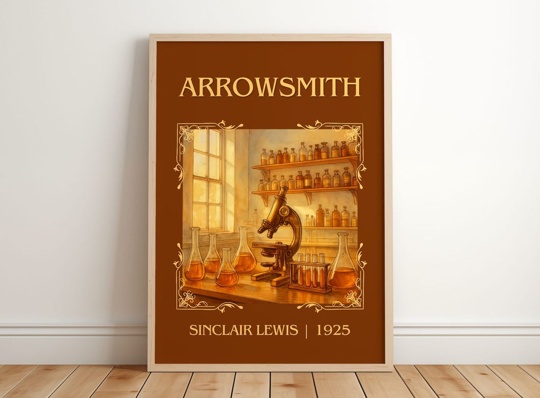 Arrowsmith Classic Book Art Print by Sinclair Lewis – framed print leaning on a wooden floor