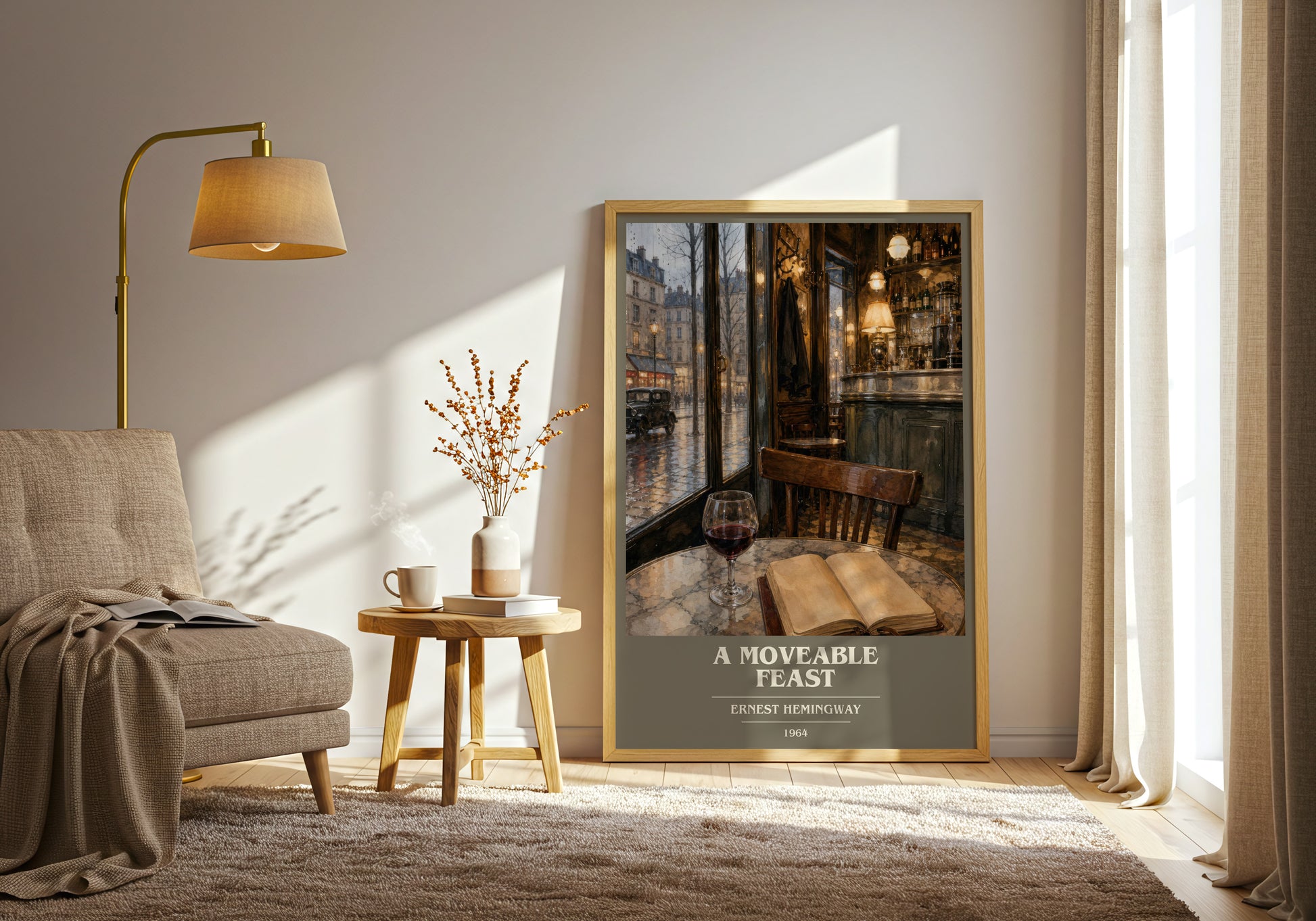 A Moveable Feast book cover print on bookshelf – Ernest Hemingway fan gift