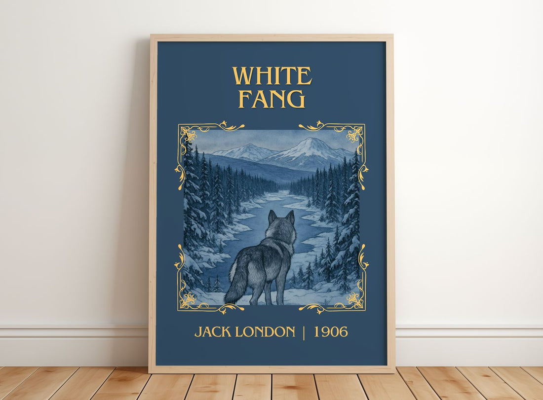 White Fang Classic Book Art Print by Jack London – framed print leaning on a wooden floor