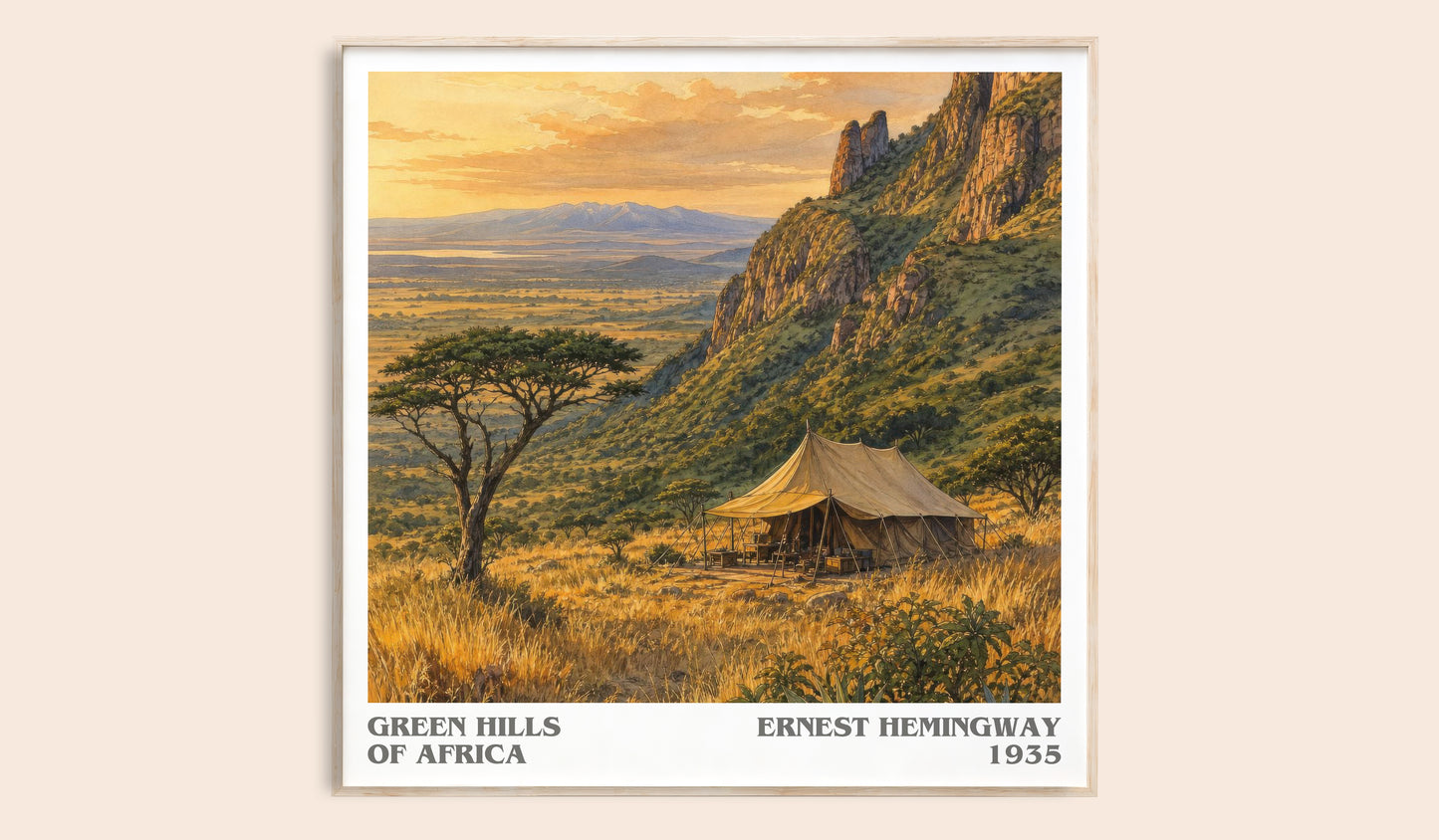 Green Hills Of Africa literary book poster by Ernest Hemingway – framed literary art print