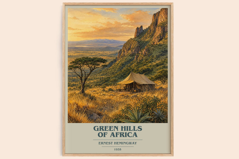 Green Hills Of Africa book cover book poster by Ernest Hemingway – framed literary art print