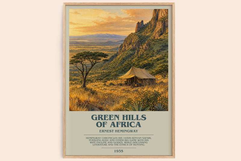 Green Hills Of Africa bookish book poster by Ernest Hemingway – framed literary art print