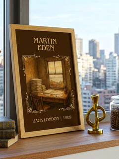 Martin Eden Classic Book Art Print by Jack London – framed print on a city-view windowsill