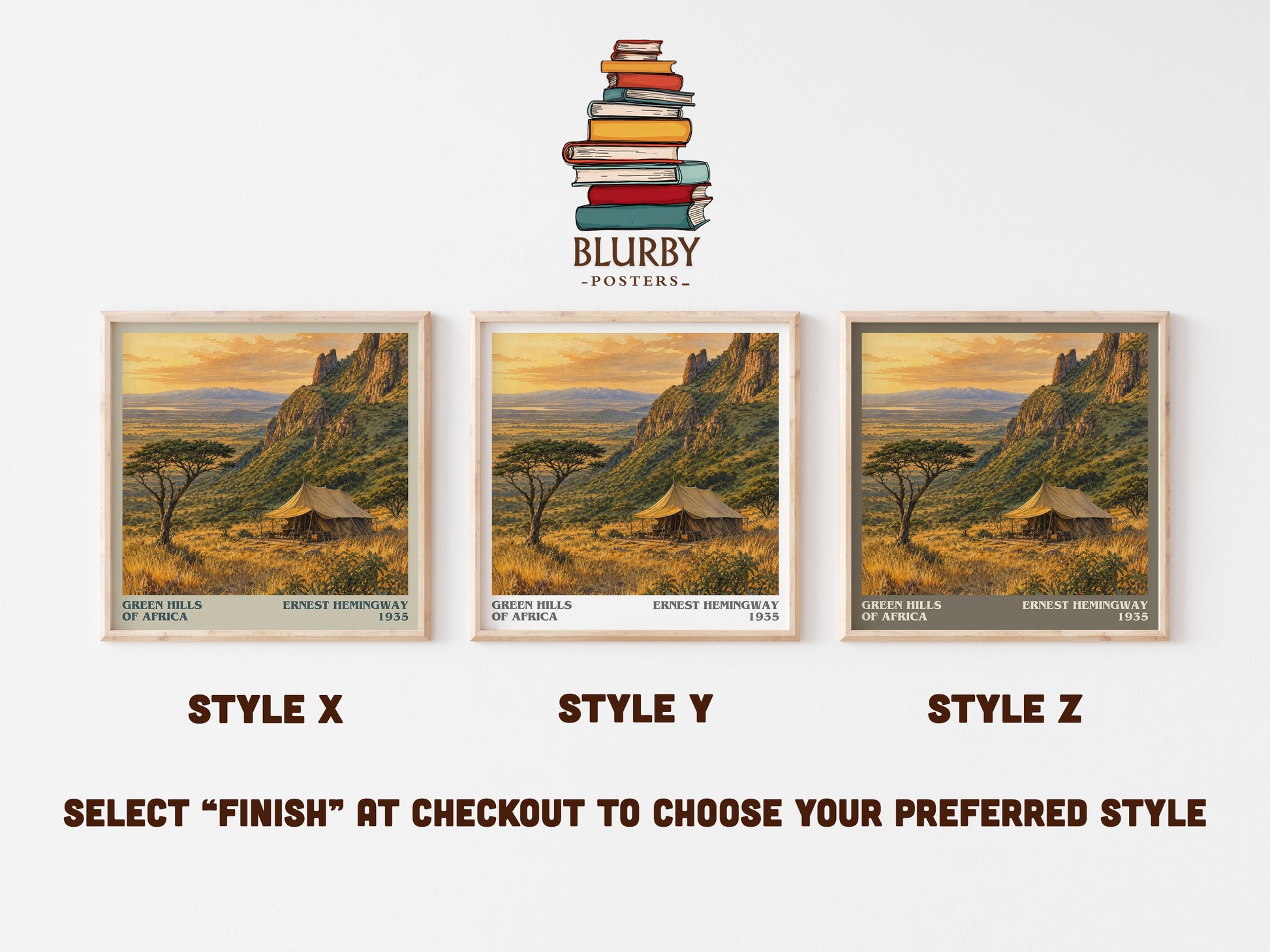 Green Hills Of Africa literary print in frame leaning in hallway – non fiction wall art