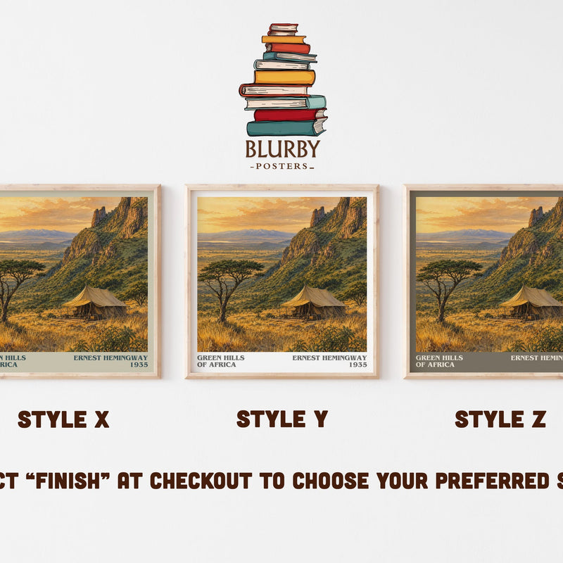 Green Hills Of Africa literary print in frame leaning in hallway – non fiction wall art