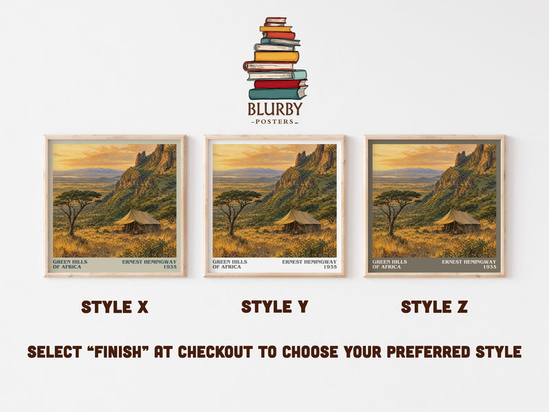 Green Hills Of Africa literary print in frame leaning in hallway – non fiction wall art