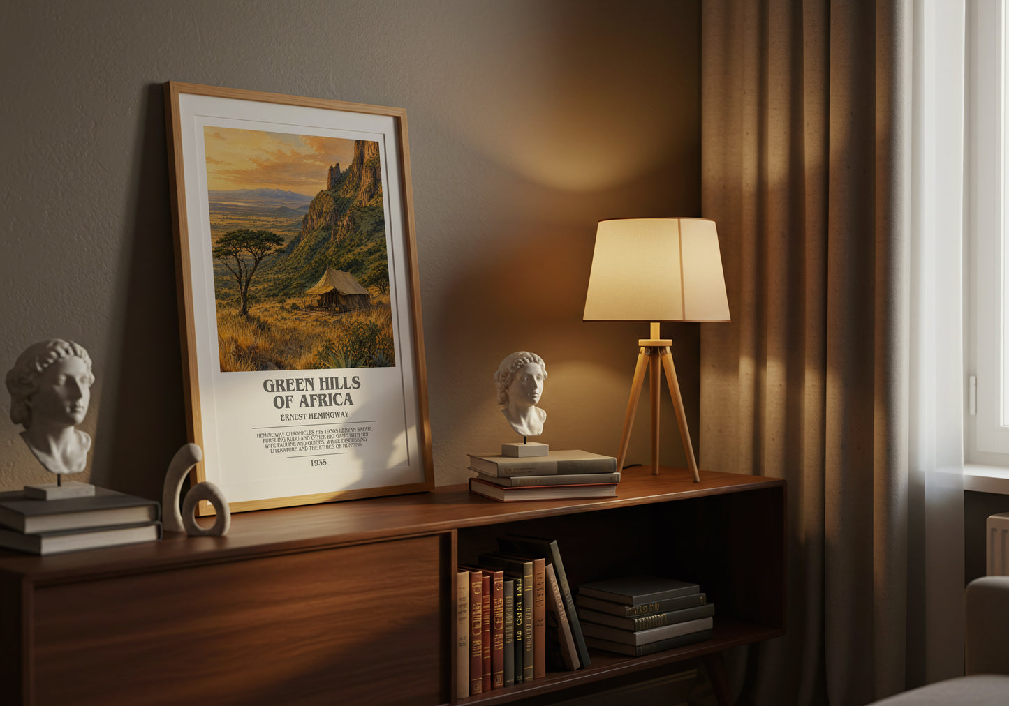 Green Hills Of Africa bookish book poster framed on wall – non fiction wall art