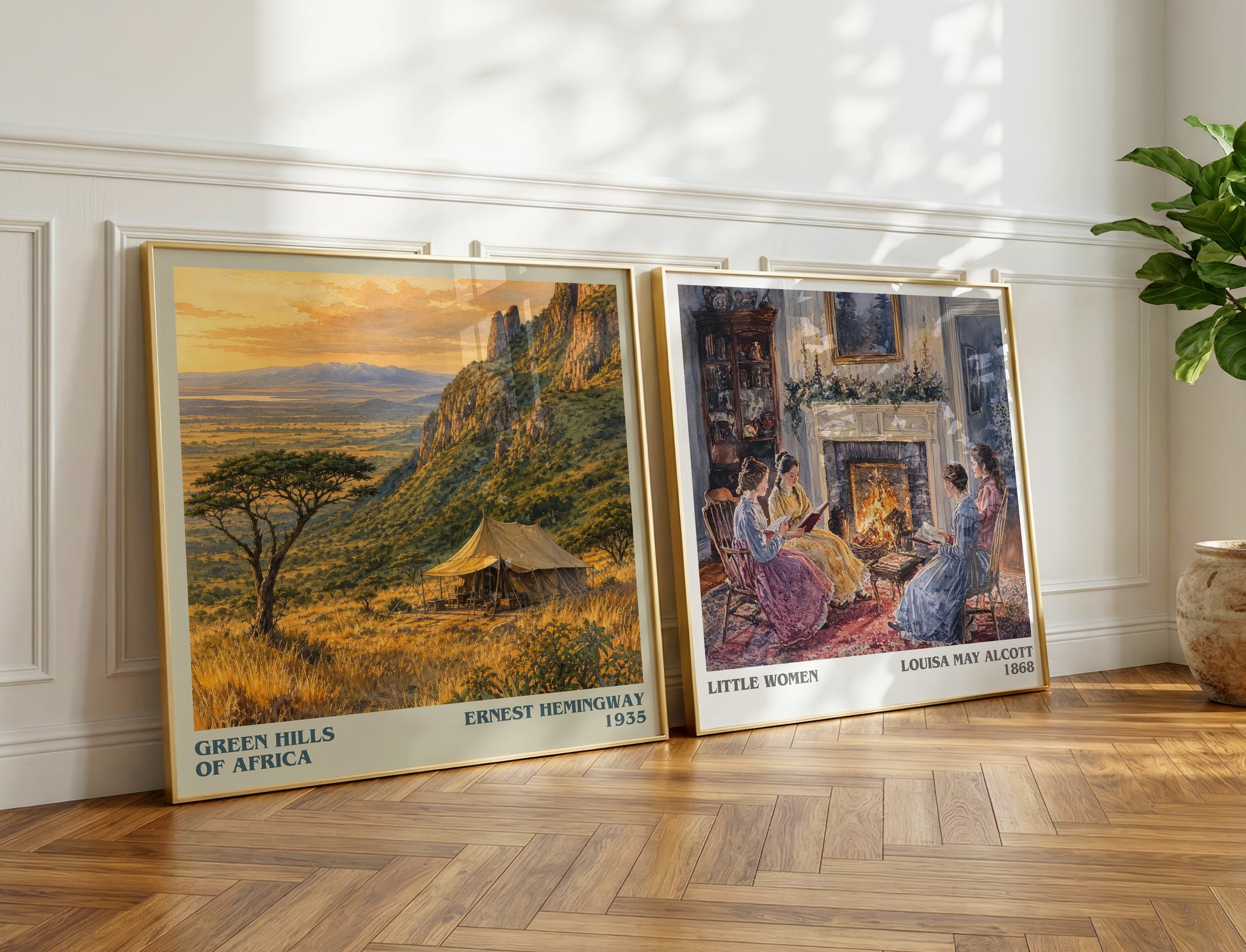 Green Hills Of Africa literary print on bookshelf – Ernest Hemingway fan gift