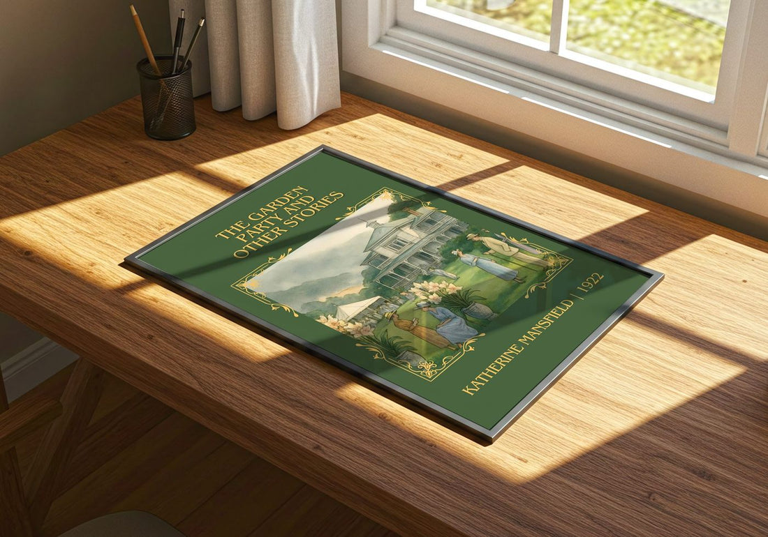 Garden Party And Other Stories Classic Book Art Print by K. Mansfield – print on a sunlit desk