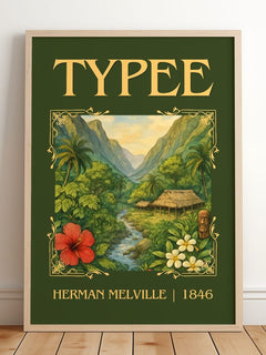 Typee Classic Book Art Print by Herman Melville – framed print leaning on a wooden floor
