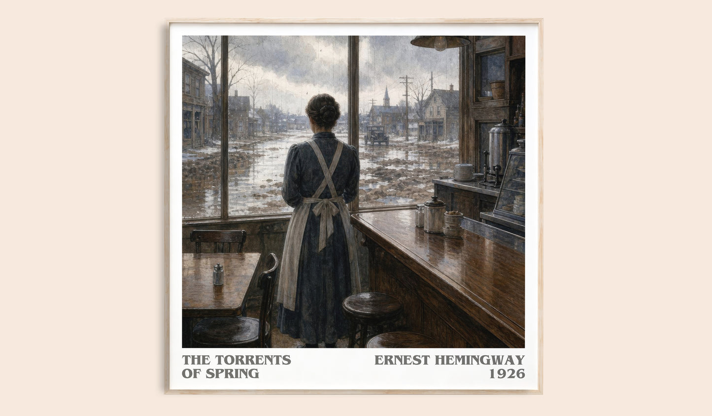 The Torrents Of Spring literary book poster by Ernest Hemingway – framed literary art print