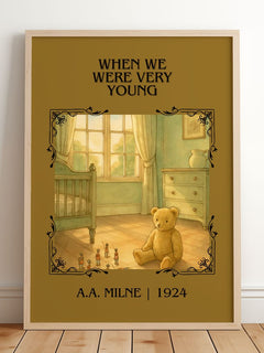 When We Were Very Young Classic Book Art Print by A.A. Milne – framed print leaning on a wooden floor