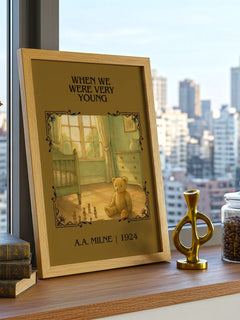 When We Were Very Young Classic Book Art Print by A.A. Milne – framed print on a city-view windowsill