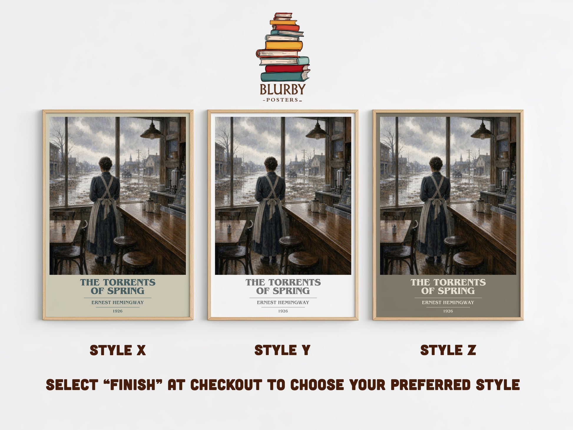 The Torrents Of Spring book cover print in frame leaning in hallway – satire wall art