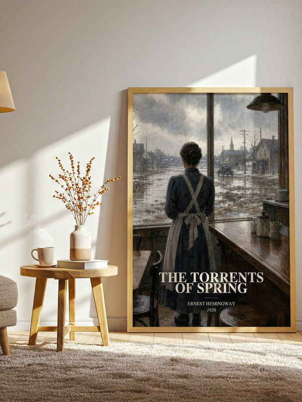 The Torrents Of Spring watercolour print in frame leaning in hallway – satire wall art