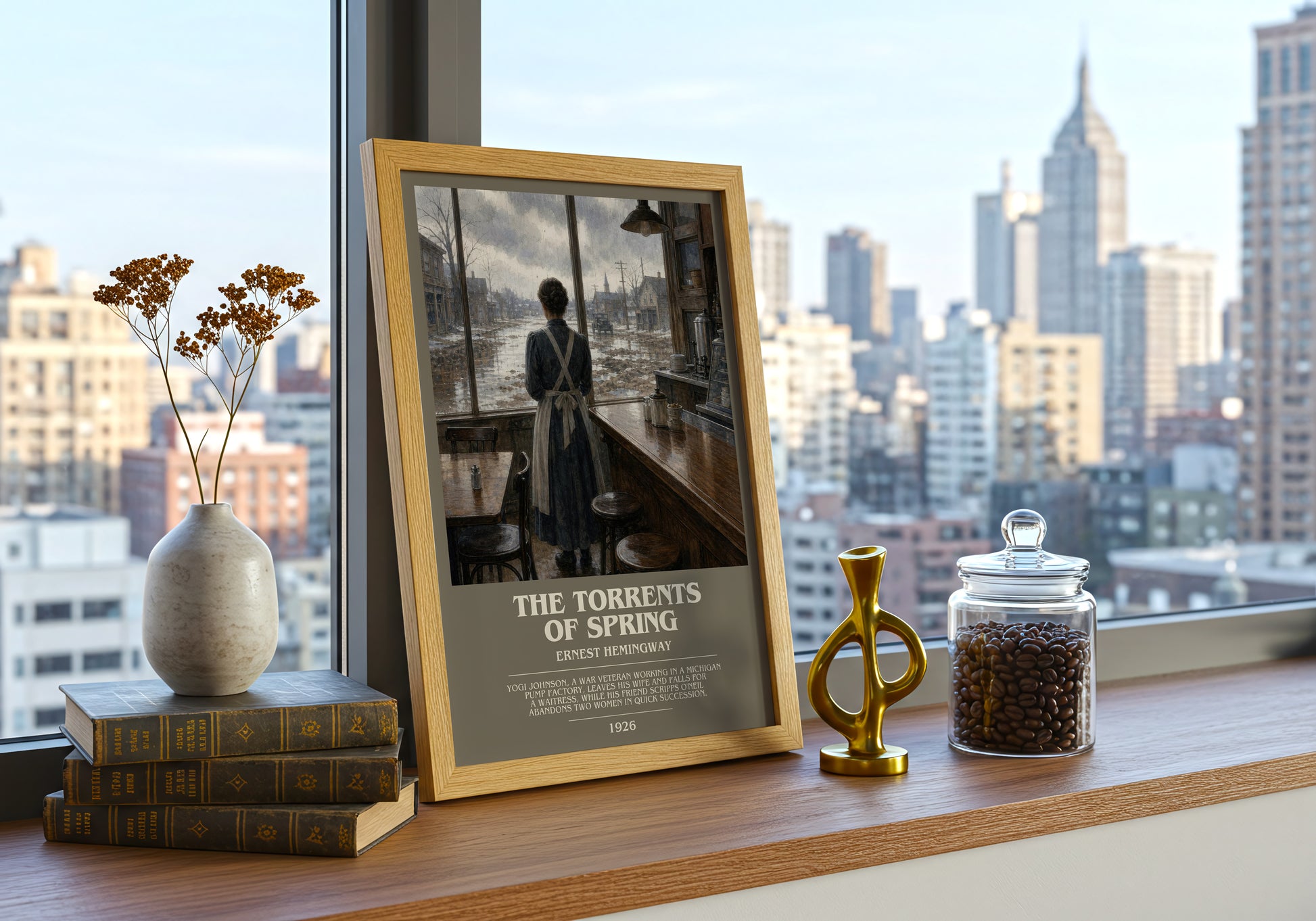 The Torrents Of Spring bookish print framed by window – literary home decor