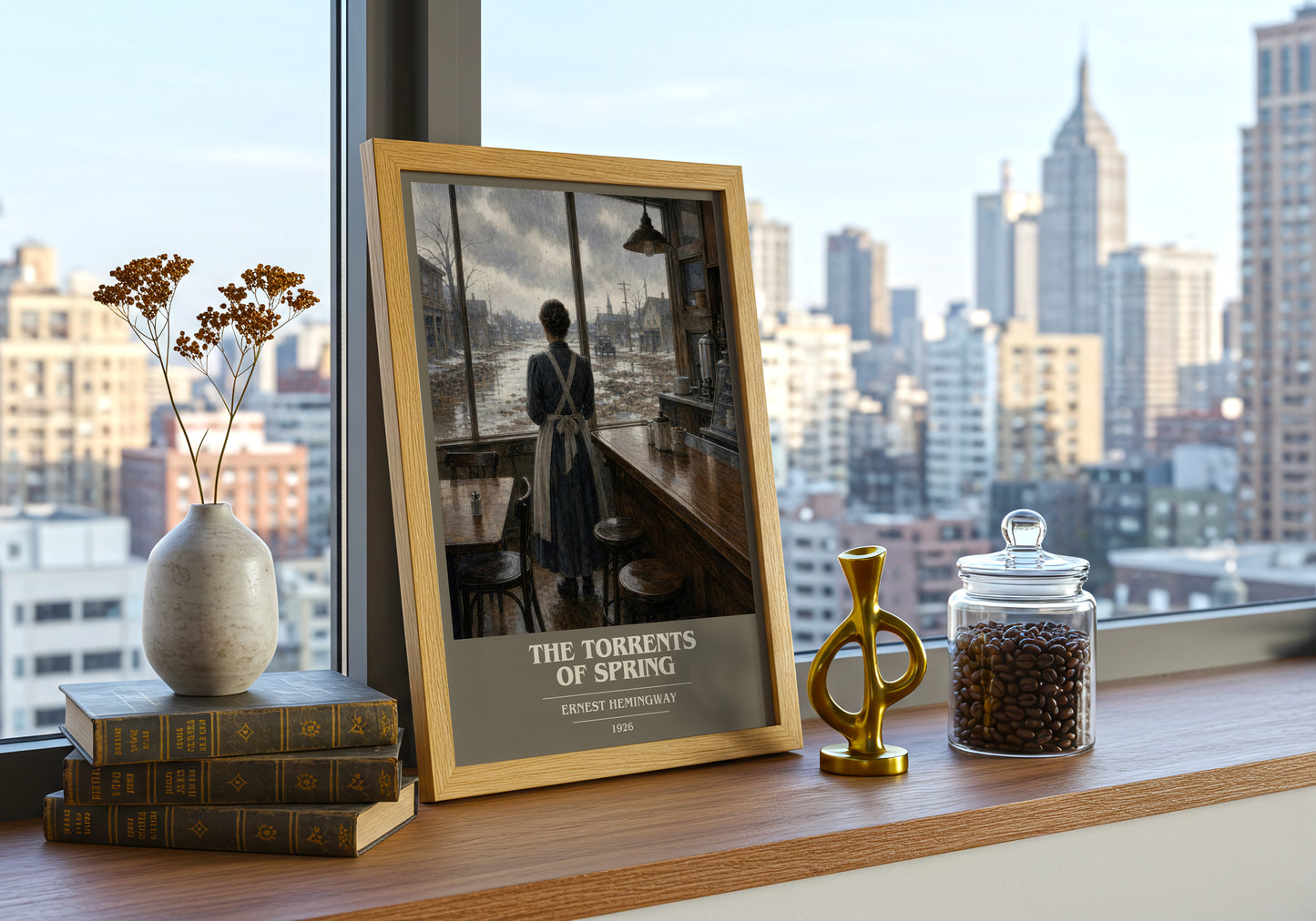 The Torrents Of Spring book cover print framed by window – literary home decor