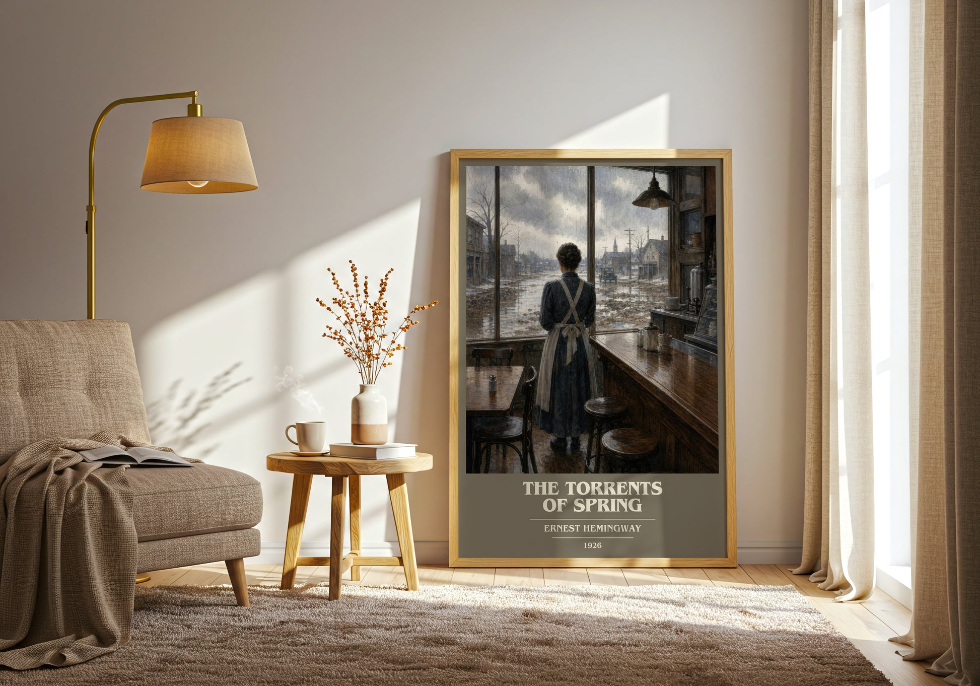 The Torrents Of Spring book cover print on bookshelf – Ernest Hemingway fan gift